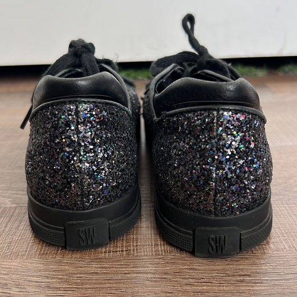 Stuart Weitzman Pipedown Black Glitter Low Top Sneaker - Picture 6 of 12